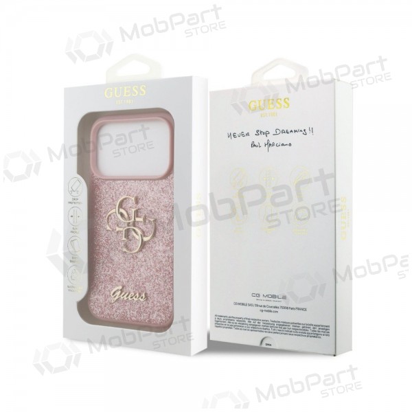 Apple iPhone 18 Pro case - Guess PU Fixed Glitter 4G Metal Logo (pink)