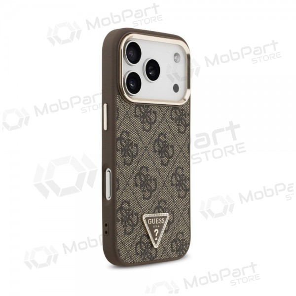Apple iPhone 18 Pro case - Guess PU Leather 4G Strass Triangle Logo Gold Frame MagSafe (brown)