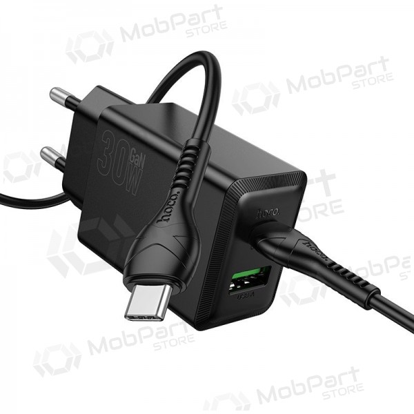 Phone charger Hoco N71 30 W GaN USB-C + USB-A with USB-C cable 1 m black