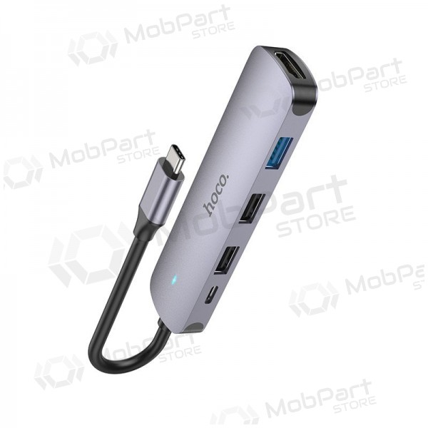 Adapter Hoco HB27 Type-C Multi-Function Converter HDMI+USB3.0+USB2.0*2+PD grey
