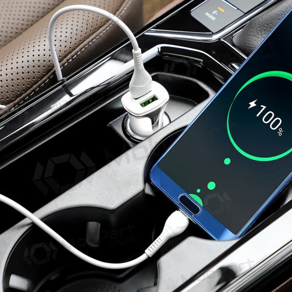 Charger automobilinis Hoco Z31 Quick Charge 3.0 (3.4A) x 2 USB + Type-C (white)