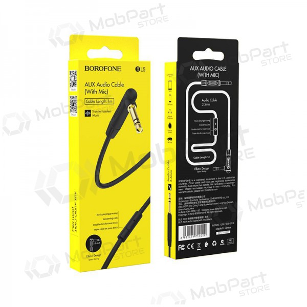 Audio adapter 3,5mm į 3,5mm Borofone BL5 AUX (black) Audio adapter 3,5mm į 3,5mm Borofone BL5 AUX (black)
