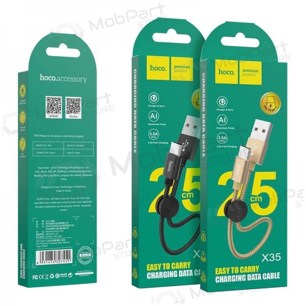 USB cable HOCO X35 lightning 0.25m (black)