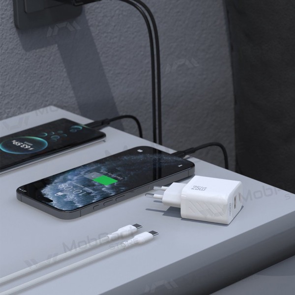 Phone charger Dudao A26TC 25 W GaN USB-C + USB-A with USB-C cable 1 m white