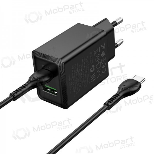 Phone charger Hoco N71 30 W GaN USB-C + USB-A with USB-C cable 1 m black