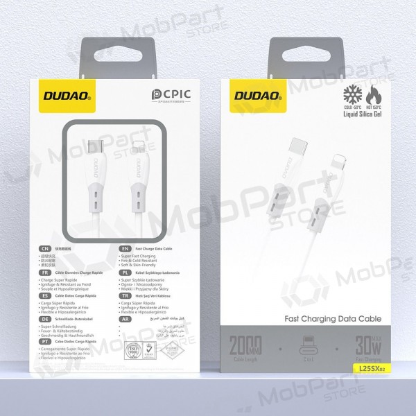 Lightning cable Dudao L25SX USB-C to Lightning 2 m 30 W white