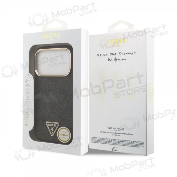 Apple iPhone 18 Pro case - Guess PU Leather 4G Strass Triangle Logo Gold Frame MagSafe (black)