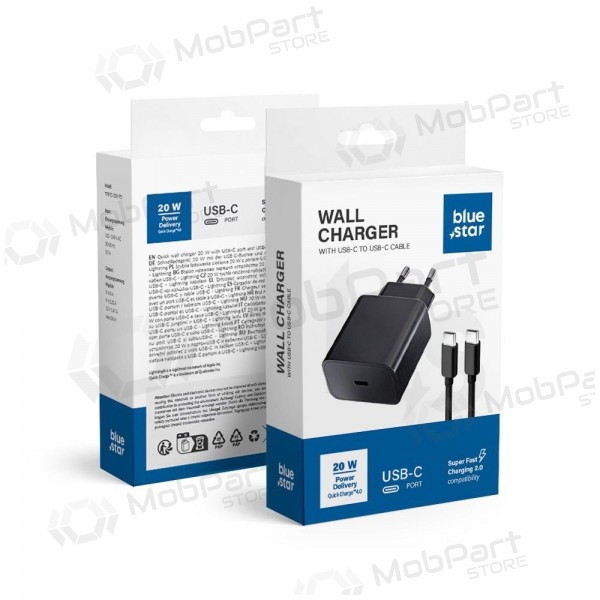 Phone charger Blue Star 20 W USB-C with USB-C cable black