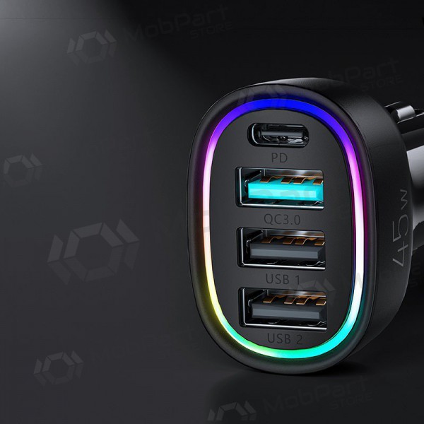 Charger automobilinis Joyroom JR-CL09 LED 4xUSB (PD, QC) 45W (black)
