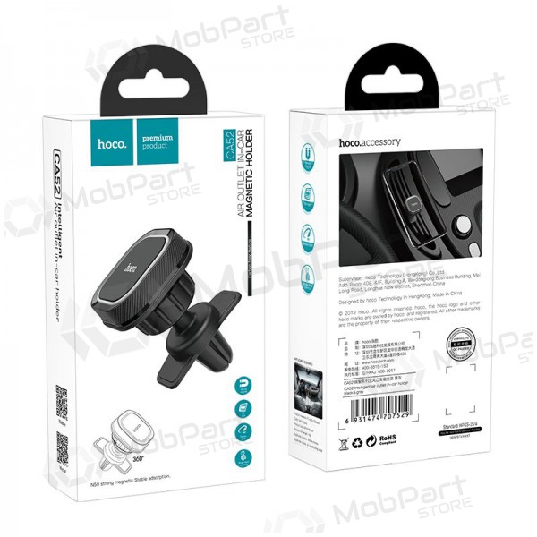 Automobilinis Universal telefono laikiklis Hoco CA52 tvirtinamas į ventiliacijos groteles, magnetinis, black-grey