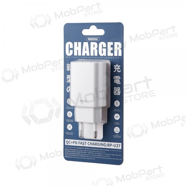 Phone charger Remax RP-U37 20 W USB-C + USB-A white