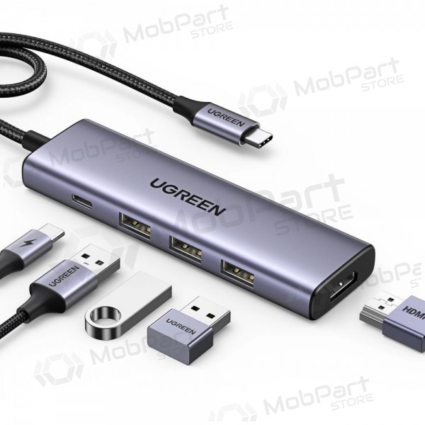 Adapter Ugreen CM511 USB-C to HDMI 1.4 + 3xUSB-A + USB-C PD100W grey