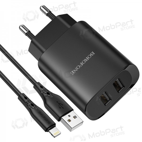 Charger Borofone BN2 2xUSB 2.1A + Lightning (black)