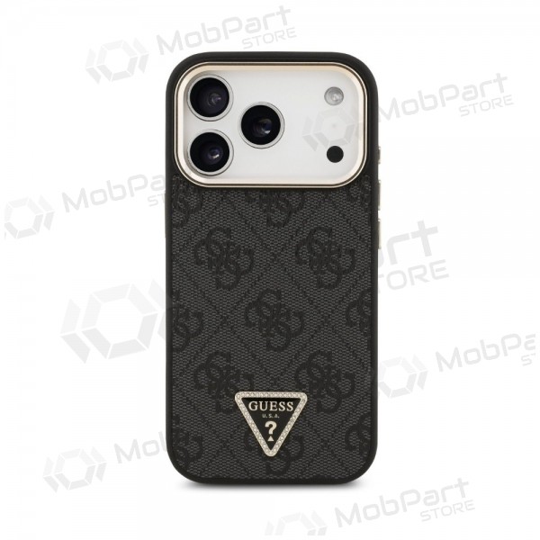 Apple iPhone 18 Pro Max case - Guess PU Leather 4G Strass Triangle Logo Gold Frame MagSafe (black)