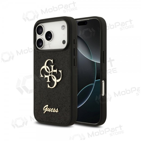 Apple iPhone 18 Pro case - Guess PU Fixed Glitter 4G Metal Logo (black)