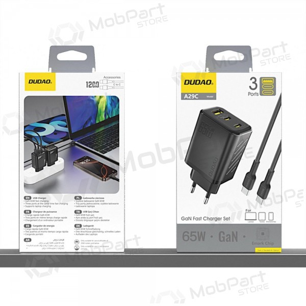 Phone charger Dudao A28PC 45 W GaN 2x USB-C with USB-C cable 1 m black