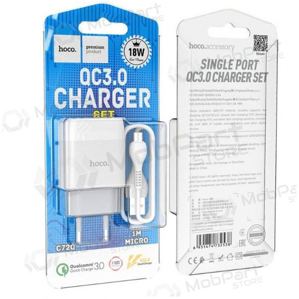 Charger HOCO C72Q Glorious USB + microUSB cable (QC3.0) (white)
