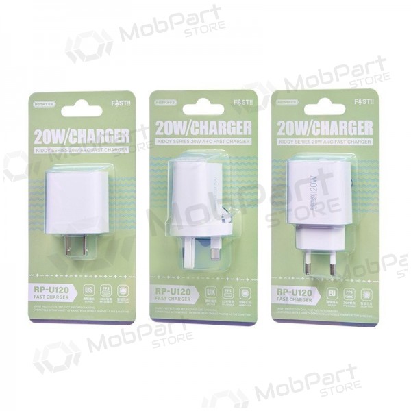 Phone charger Remax RP-U120 20 W USB-C + USB-A white