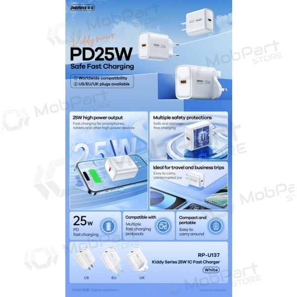 Phone charger Remax RP-U137 25 W USB-C white