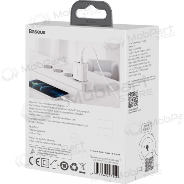 Charger Baseus USB + Type-C 20W CCXJ-B02 (white)