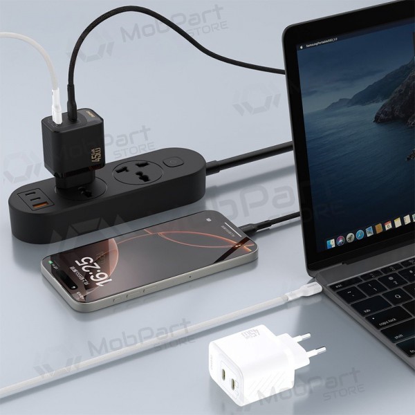 Phone charger Dudao A28PC 45 W GaN 2x USB-C with USB-C cable 1 m black