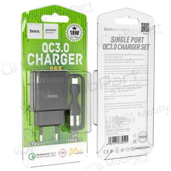 Charger HOCO C72Q Glorious USB + type-C cable (QC3.0) (black)
