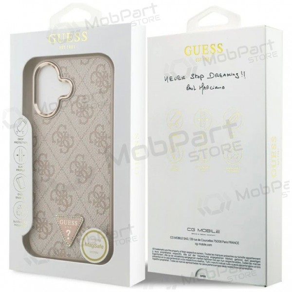 Apple iPhone 17 case - Guess PU Leather 4G Strass Triangle Logo Gold Frame MagSafe (pink)