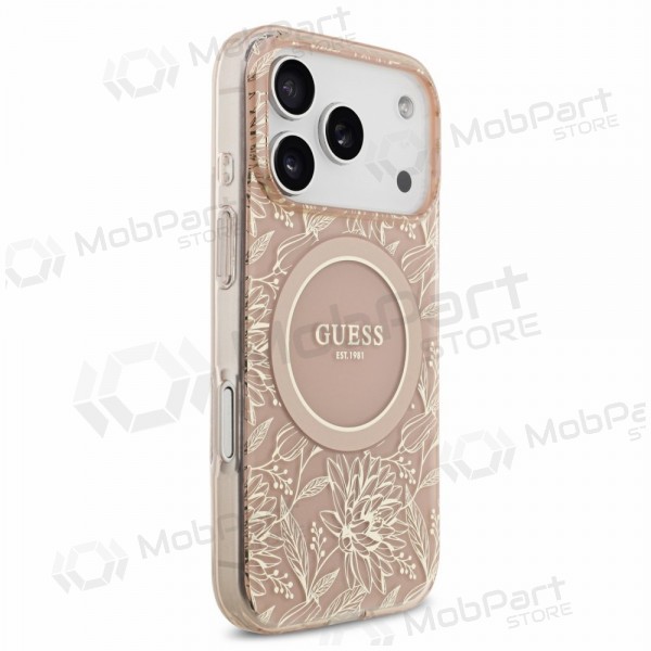 Apple iPhone 18 Pro case - Guess IML Flowers Allover Strap MagSafe (pink)