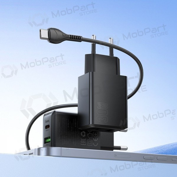 Phone charger Hoco N71 30 W GaN USB-C + USB-A with USB-C cable 1 m black