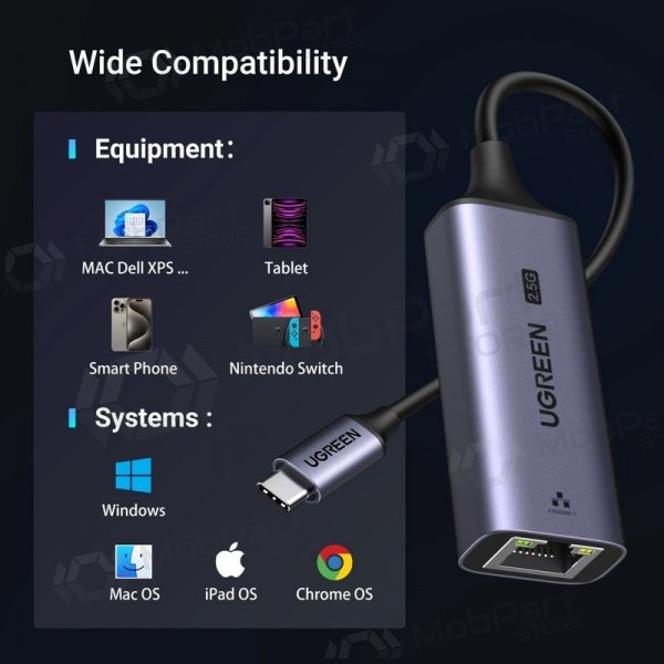 USB-C adapter Ugreen CM648 USB-C to RJ45 gray