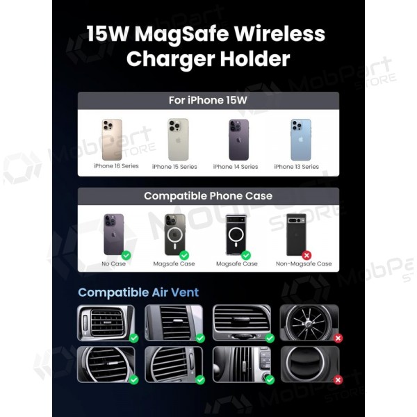 Automobilinis laikiklis-charger Ugreen W708 MagSafe 15W (35970) black