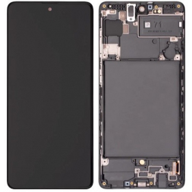 Ekranas Samsung A715 A71 2020 su lietimui jautriu stikliuku and rėmeliu Black OLED (real size)