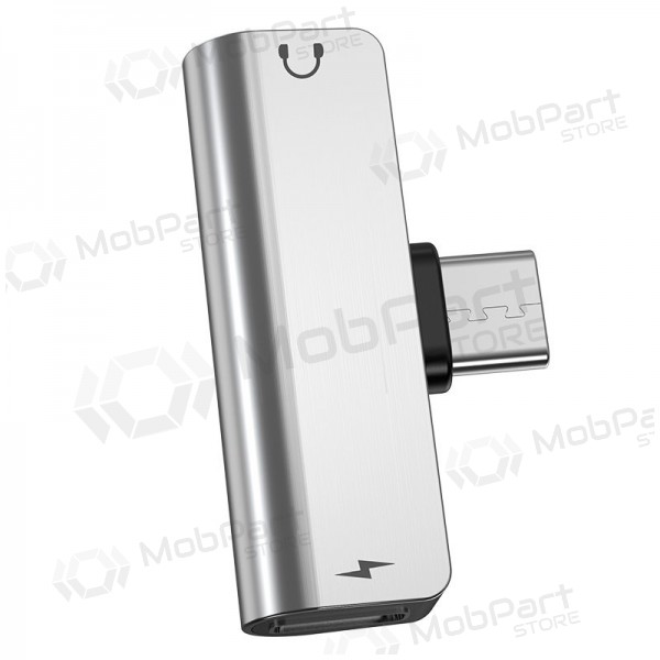 Adapter Hoco LS26 iš Type-C į Type-C + 3,5mm (silver) Adapter Hoco LS26 iš Type-C į Type-C + 3,5mm (silver)