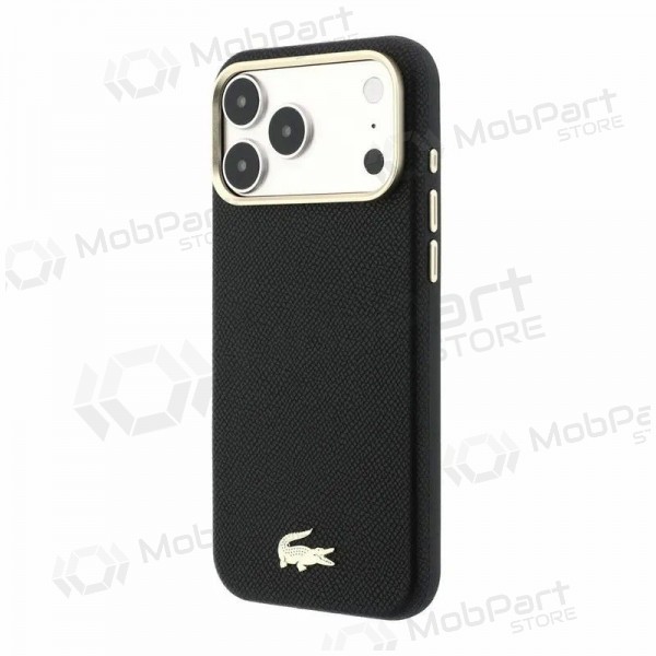 Apple iPhone 18 Pro case - Lacoste PU Leather Champs Elysees Gold Logo MagSafe (black)