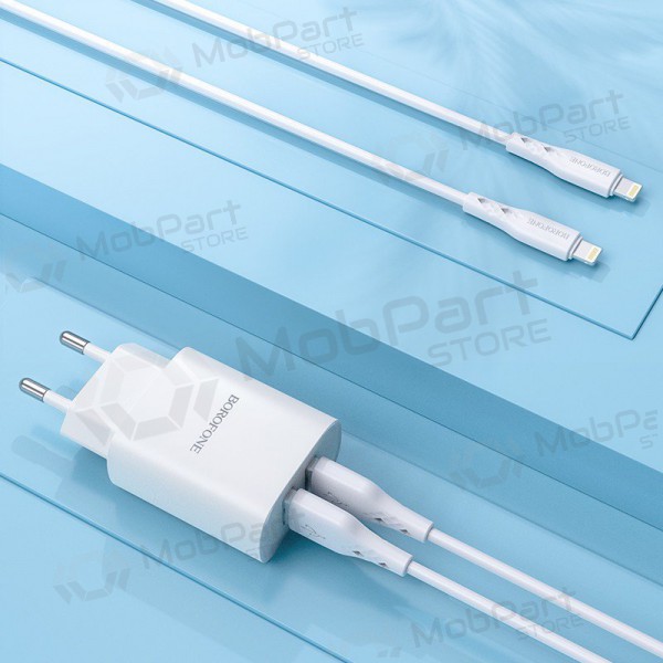 Charger Borofone BN2 2xUSB 2.1A + Lightning (white)