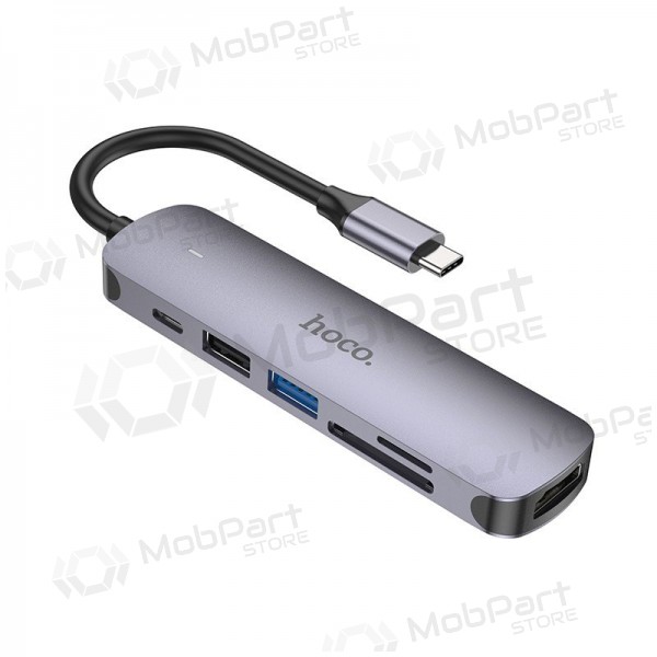 USB-C adapter Hoco HB28 USB-C to HDMI + USB 3.0 + USB 2.0 + SD + TF + PD gray
