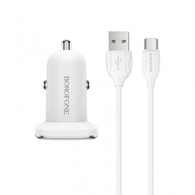 Charger automobilinis Borofone BZ12 USB + Type-C (2.4A) (white)