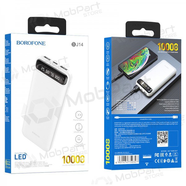 Portable charger / power bank Power Bank Borofone BJ14 Type-C microUSB 2*USB (2A) 10000mAh white Portable charger / power bank Power Bank Borofone BJ14 Type-C microUSB 2*USB (2A) 10000mAh white