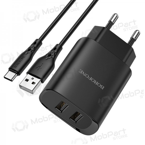 Charger Borofone BN2 2xUSB 2.1A + USB Type-C (black)