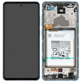 Ekranas Samsung A725/A726 A72 4G/5G 2021 su lietimui jautriu stikliuku and rėmeliu and battery Awesome Blue original (service pack)