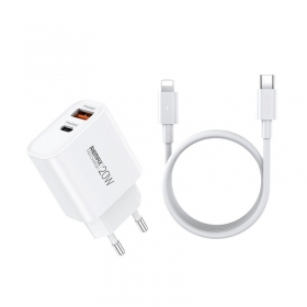 Phone charger Remax RP-U120 20 W USB-C + USB-A with Lightning cable 1 m white