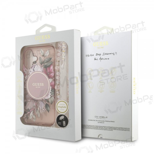 Apple iPhone 17 case - Guess IML Flowers Strap MagSafe (pink)