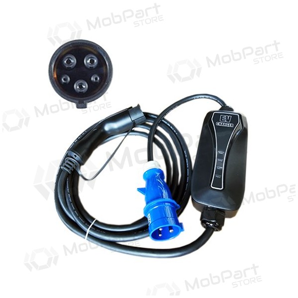 Elektromobilio nešiojamas charger Type 1 - CEE, 6-32A, 7.2kW, 1-fazė, 5m