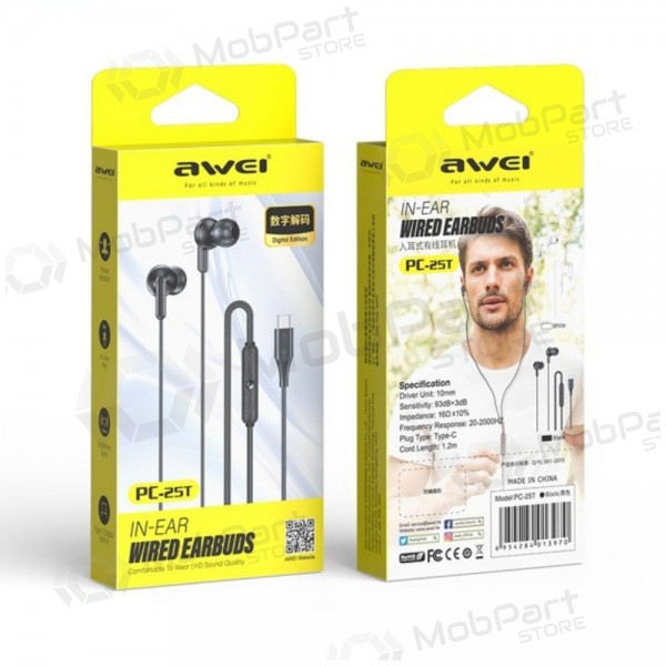 Headphones Awei PC-25T USB-C juodos