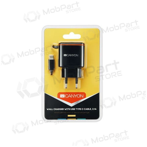 Charger CANYON CNE-CHA042 + Type-C cable (1xUSB 5V 2.1A) (black)