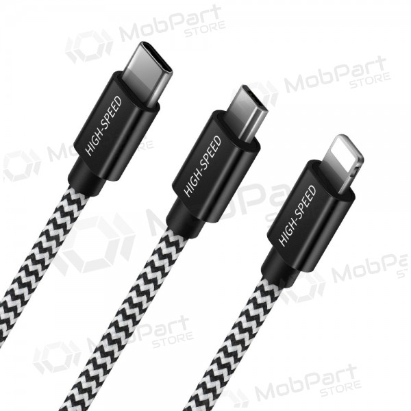 USB cable Dux Ducis K-ONE 3in1 microUSB-Lightning-Type-C fastcharging 1.2m