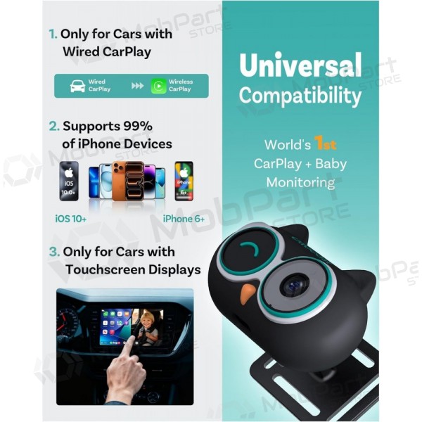 Wireless CarPlay adapter Ottocast Cabin Care CA520-T with mobile nanny function black