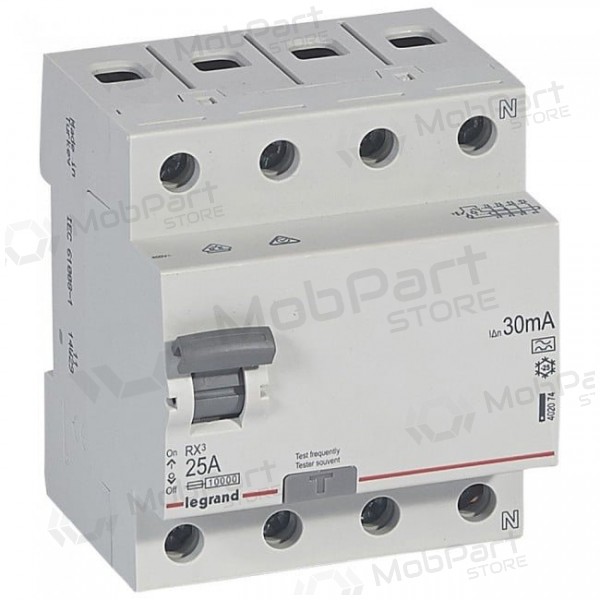 Current drain relay Legrand 402074 (A, 25A, 4P, 30mA, 400V)