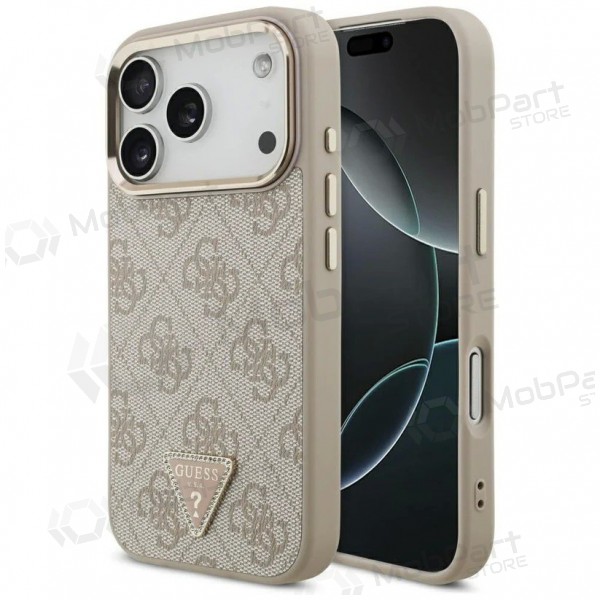 Apple iPhone 17 Pro case - Guess PU Leather 4G Strass Triangle Logo Gold Frame MagSafe (pink)