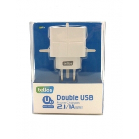 Charger Tellos su USB (dual) (1A+2.1A) (white)